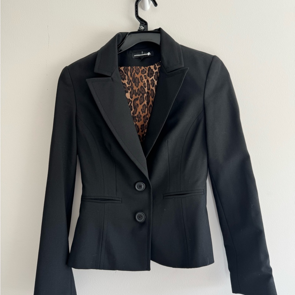 Express Black Blazer with Animal Print Lining